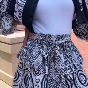Sassy Jones Black and White Patterned Crop Jacket AND Tiered Skirt- Set